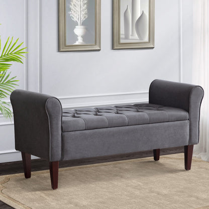 Banc de rangement rembourré, banc d'entrée avec dessus rabattable touffeté, 50,4 pouces