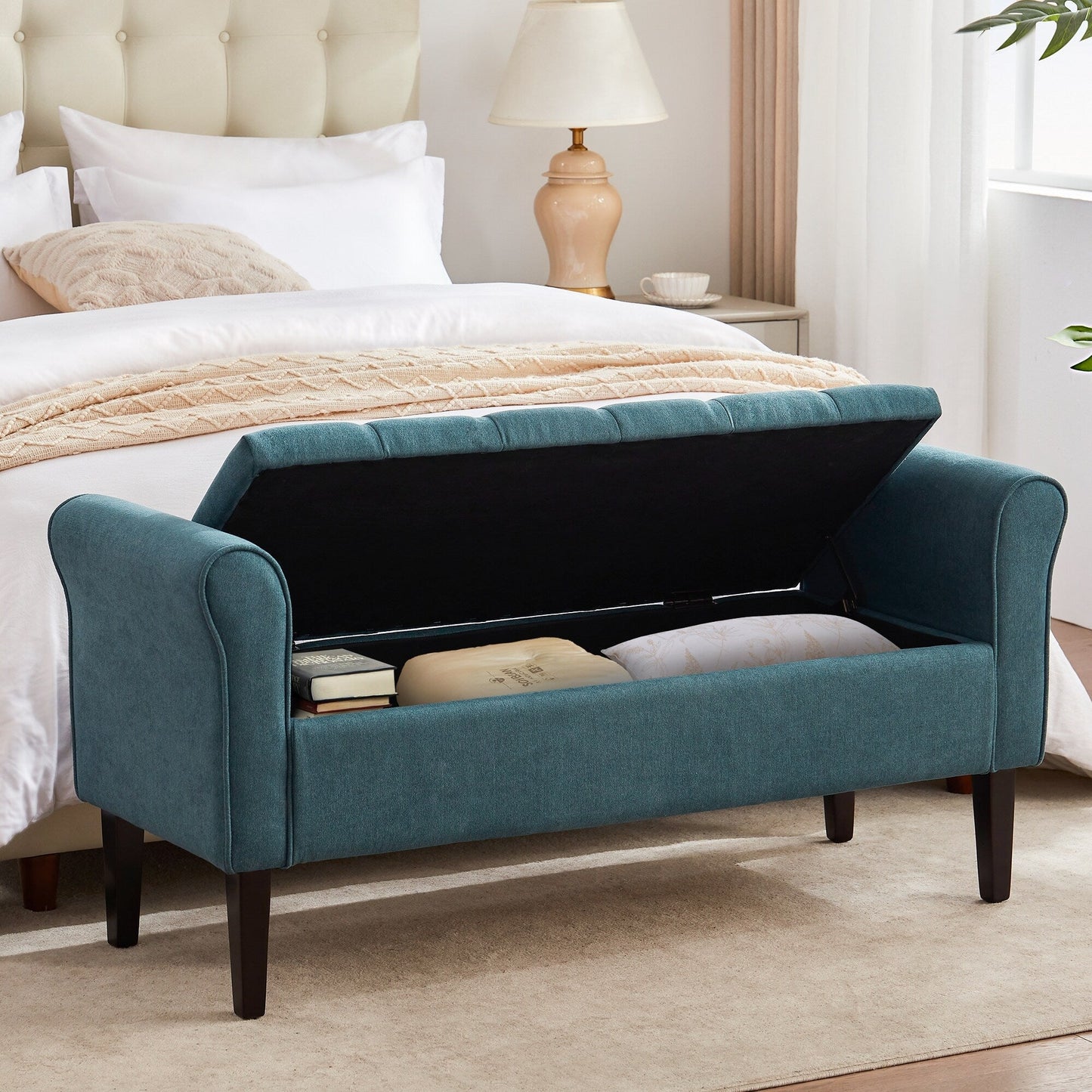 Banc de rangement rembourré, banc d'entrée avec dessus rabattable touffeté, 50,4 pouces