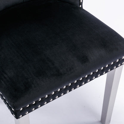 Chaise de salle à manger capitonnée en velours avec pieds en bois massif, lot de 6