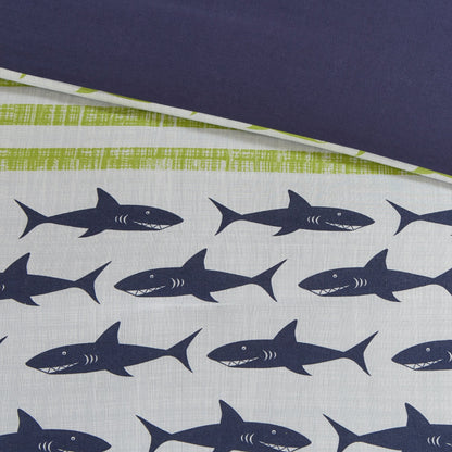 Parure de lit en coton vert/bleu marine Aaron Shark d'Urban Habitat Kids