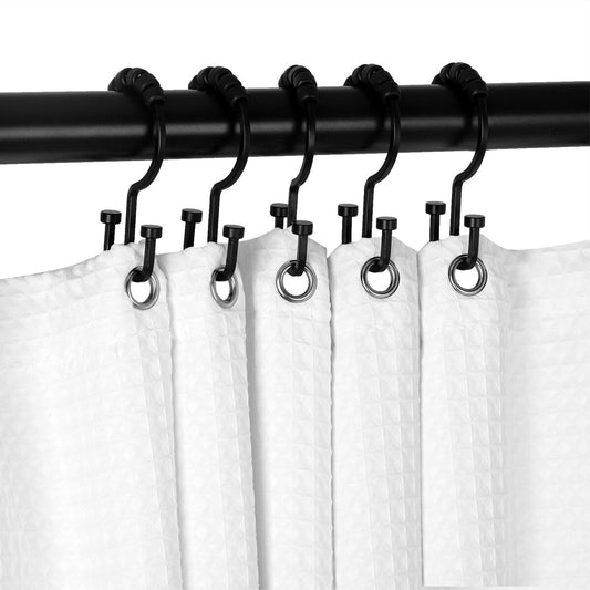 Crochets de rideau de douche à double enroulement Utopia Alley Deco Flat, noir mat - Noir mat