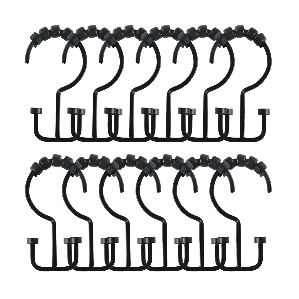 Crochets de rideau de douche à double enroulement Utopia Alley Deco Flat, noir mat - Noir mat