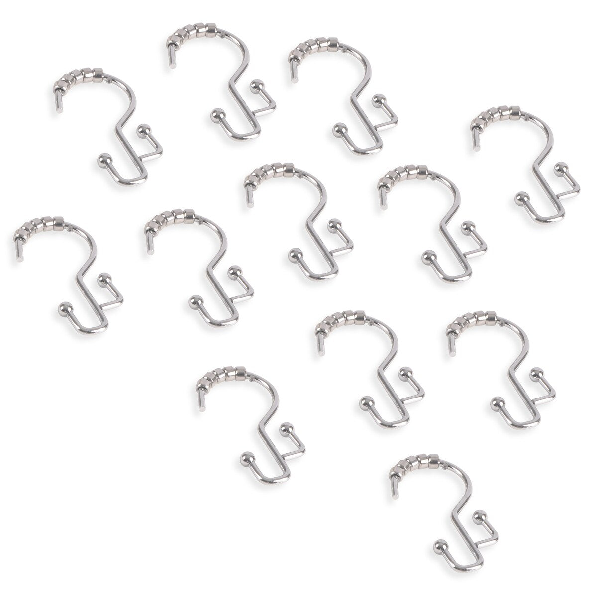 Crochets de douche Utopia Alley - Anneaux de rideau de douche doubles pour salle de bain - Crochets de rideau de douche antirouille - Lot de 12, Chrome