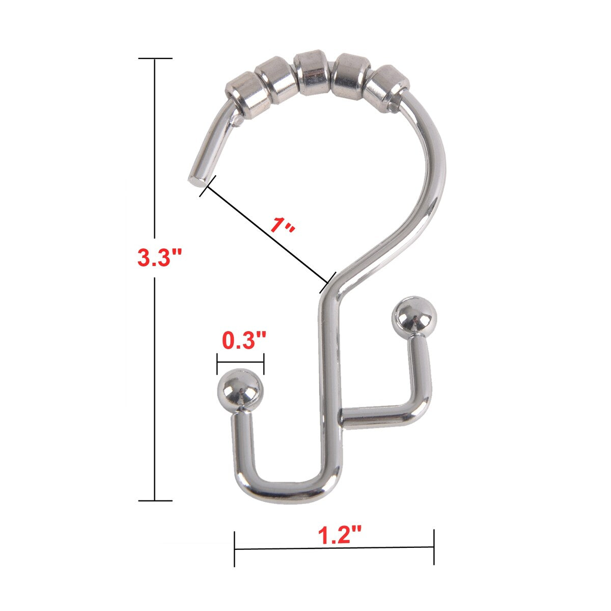 Crochets de douche Utopia Alley - Anneaux de rideau de douche doubles pour salle de bain - Crochets de rideau de douche antirouille - Lot de 12, Chrome