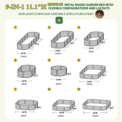 Jardinière surélevée en métal galvanisé VEIKOUS 8 pi x 2 pi x 1 pi, jardinière 9 en 1 pour le jardinage extérieur