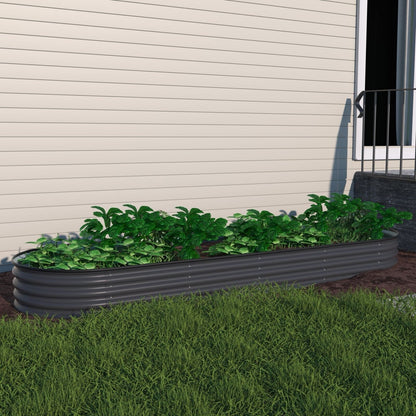 Jardinière surélevée en métal galvanisé VEIKOUS 8 pi x 2 pi x 1 pi, jardinière 9 en 1 pour le jardinage extérieur