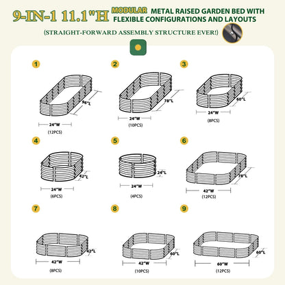 Jardinière surélevée en métal galvanisé VEIKOUS 8 pi x 2 pi x 1 pi, jardinière 9 en 1 pour le jardinage extérieur