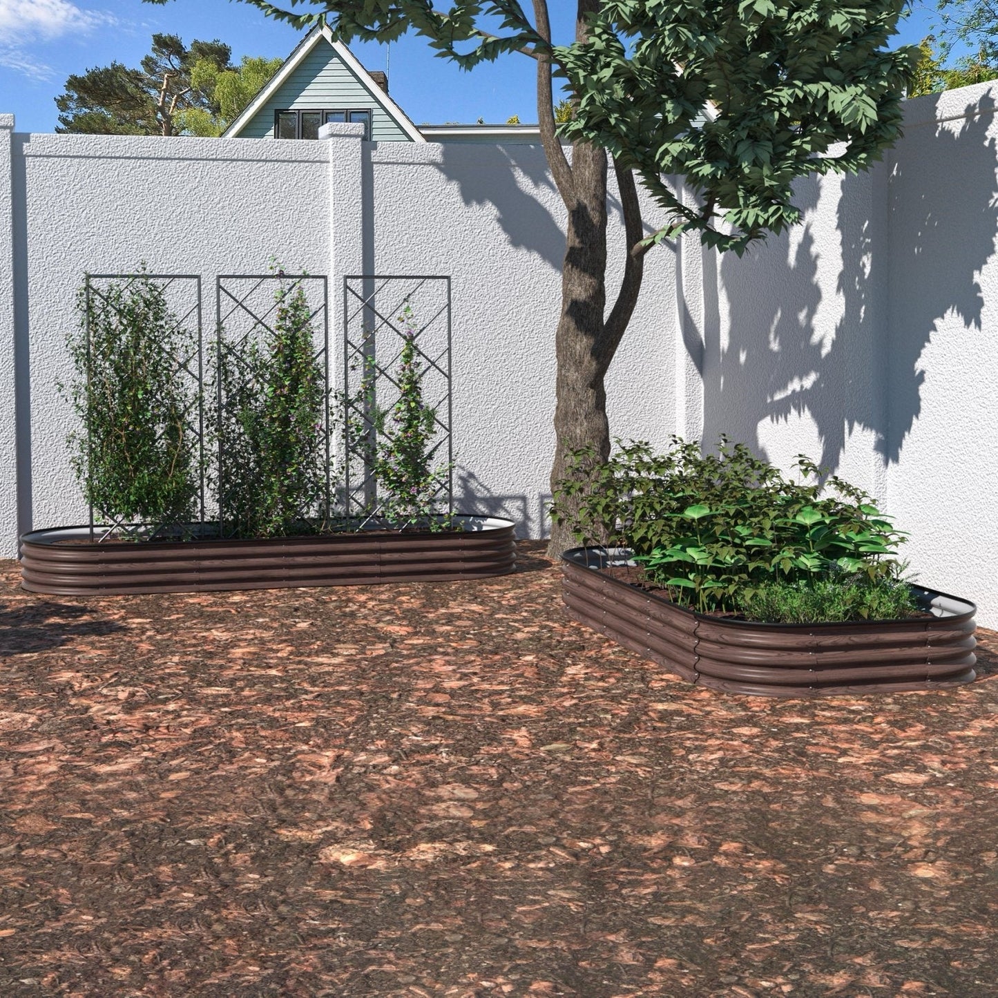 Jardinière surélevée en métal galvanisé VEIKOUS 8 pi x 2 pi x 1 pi, jardinière 9 en 1 pour le jardinage extérieur