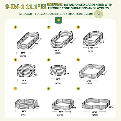 Jardinière surélevée en métal galvanisé VEIKOUS 8 pi x 2 pi x 1 pi, jardinière 9 en 1 pour le jardinage extérieur