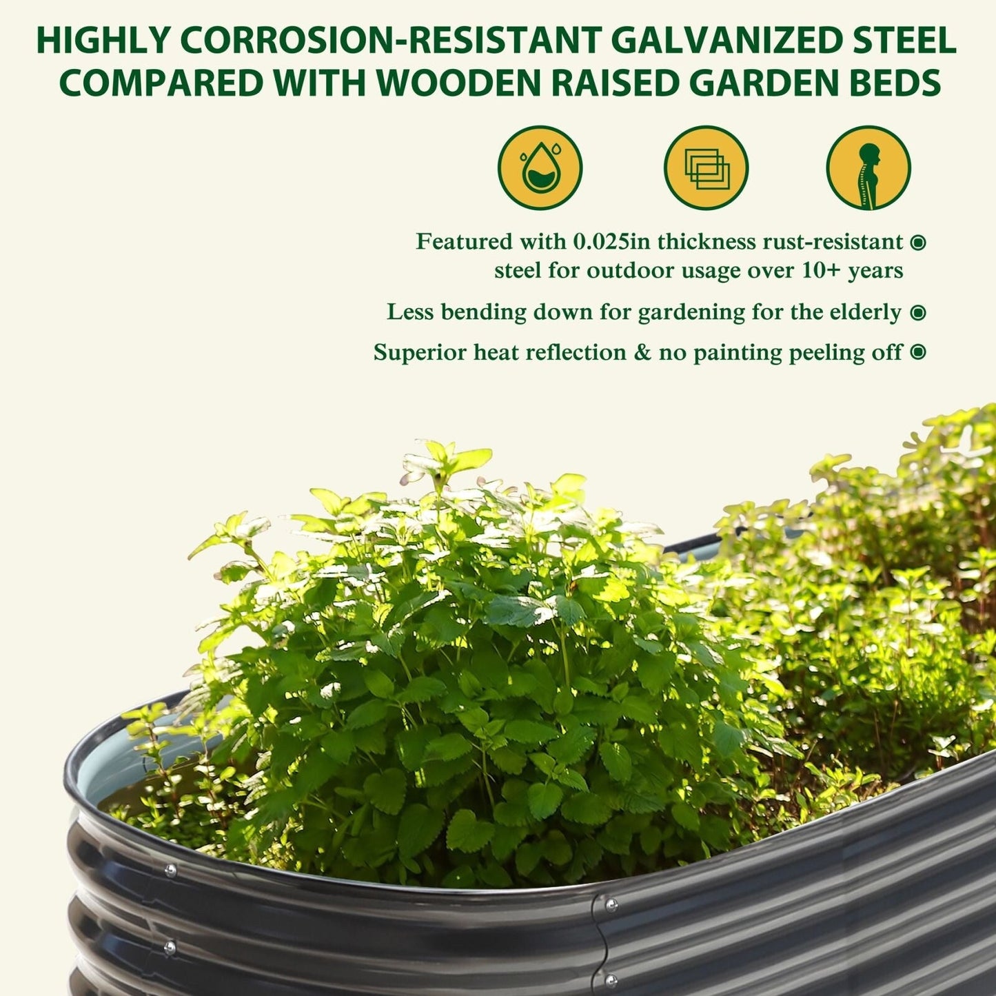 Jardinière surélevée en métal galvanisé VEIKOUS 8 pi x 2 pi x 1 pi, jardinière 9 en 1 pour le jardinage extérieur