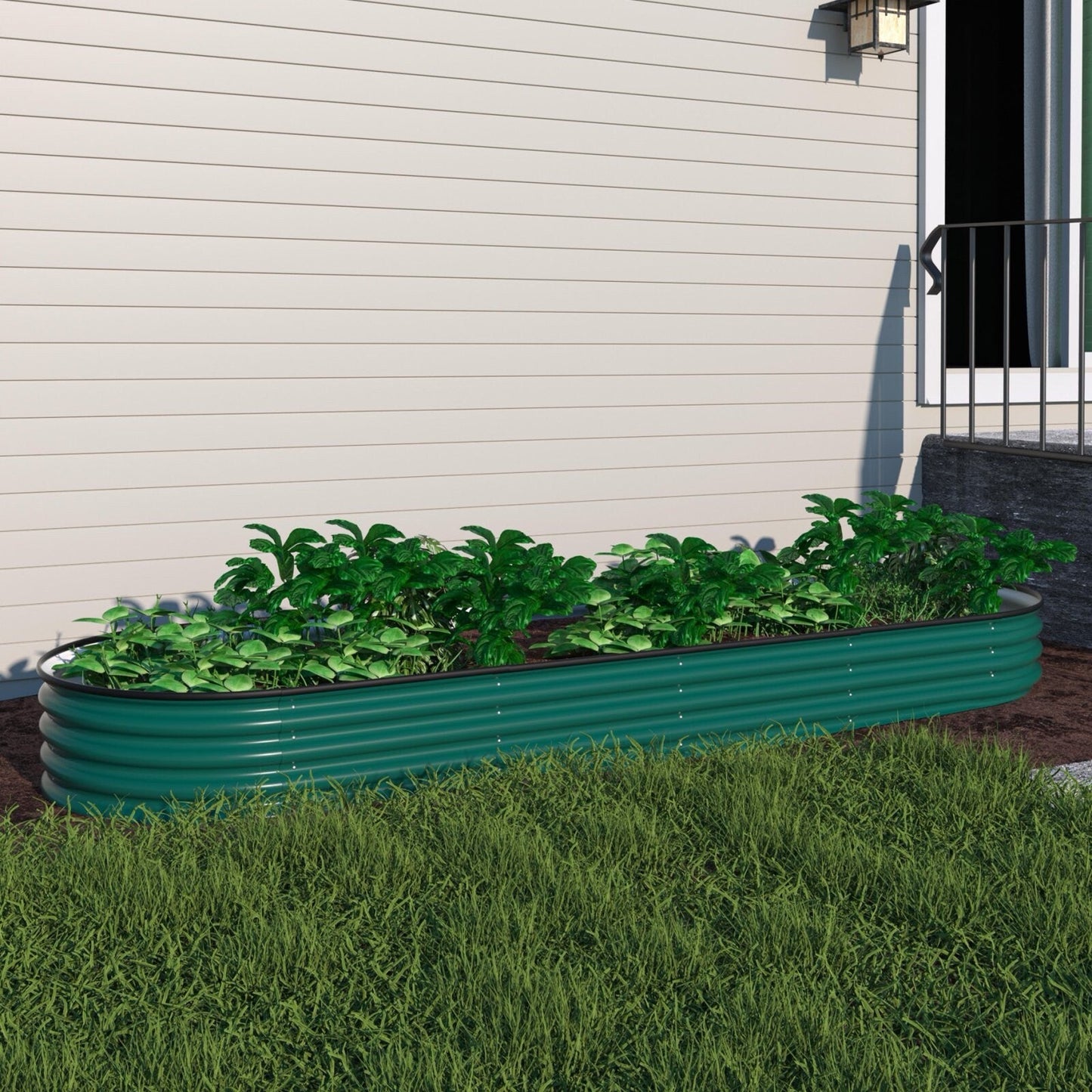 Jardinière surélevée en métal galvanisé VEIKOUS 8 pi x 2 pi x 1 pi, jardinière 9 en 1 pour le jardinage extérieur