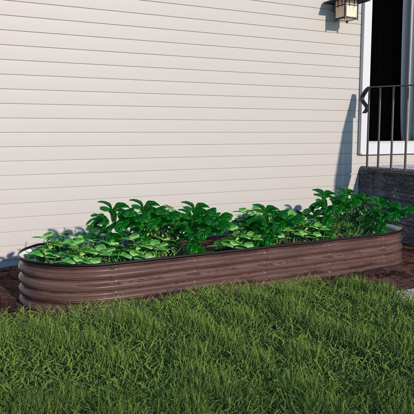 Jardinière surélevée en métal galvanisé VEIKOUS 8 pi x 2 pi x 1 pi, jardinière 9 en 1 pour le jardinage extérieur