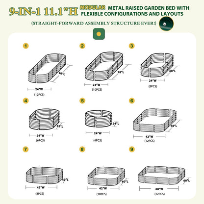 Jardinière surélevée en métal galvanisé VEIKOUS 8 pi x 2 pi x 1 pi, jardinière 9 en 1 pour le jardinage extérieur
