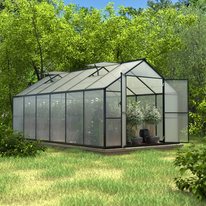 Serre de jardin en aluminium VEIKOUS avec ventilation de toit réglable et porte verrouillable, gris