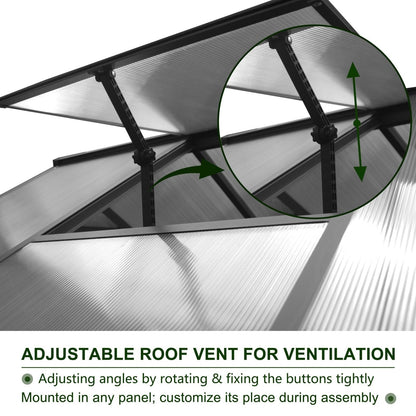 Serre de jardin en aluminium VEIKOUS avec ventilation de toit réglable et porte verrouillable, gris