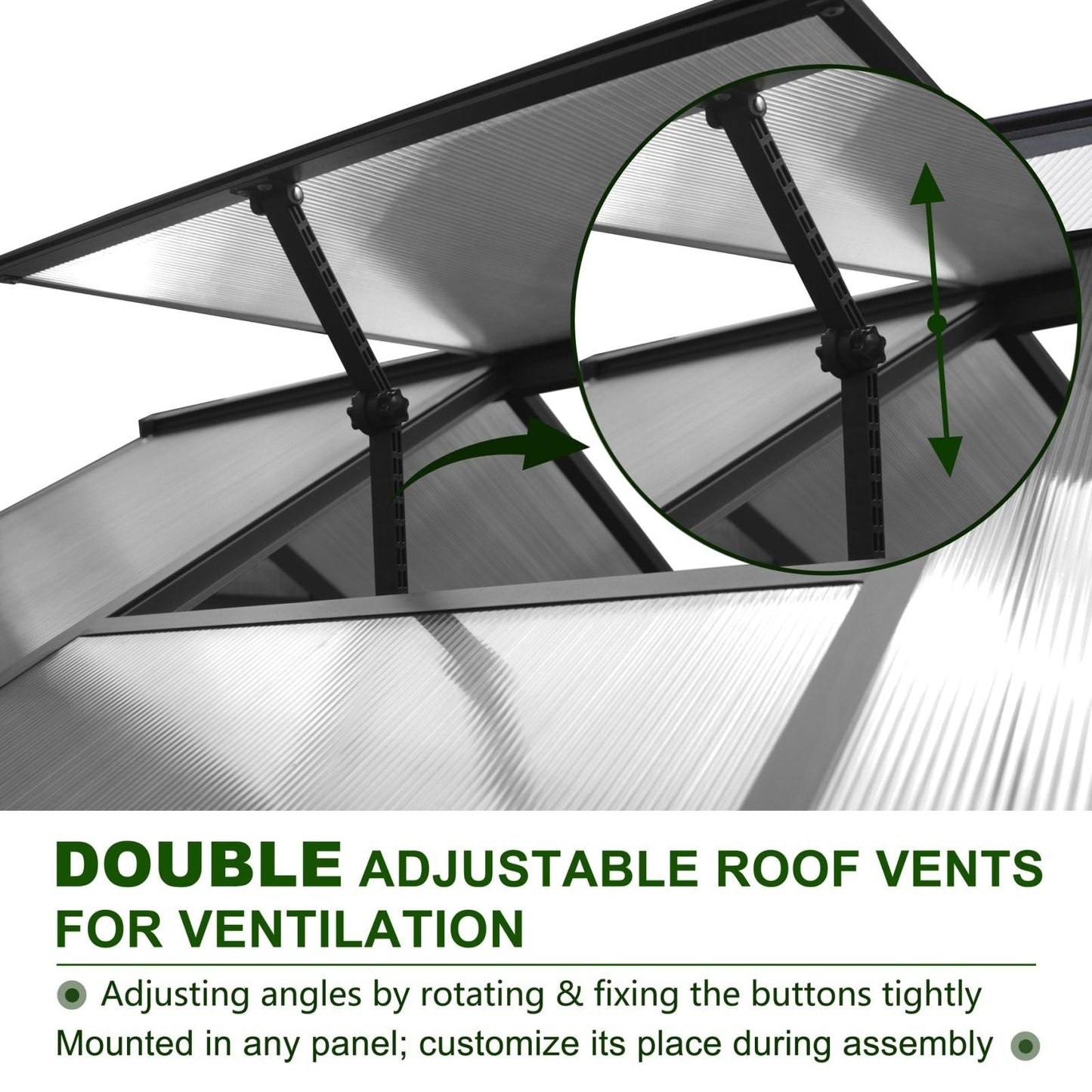 Serre de jardin en aluminium VEIKOUS avec ventilation de toit réglable et porte verrouillable, gris