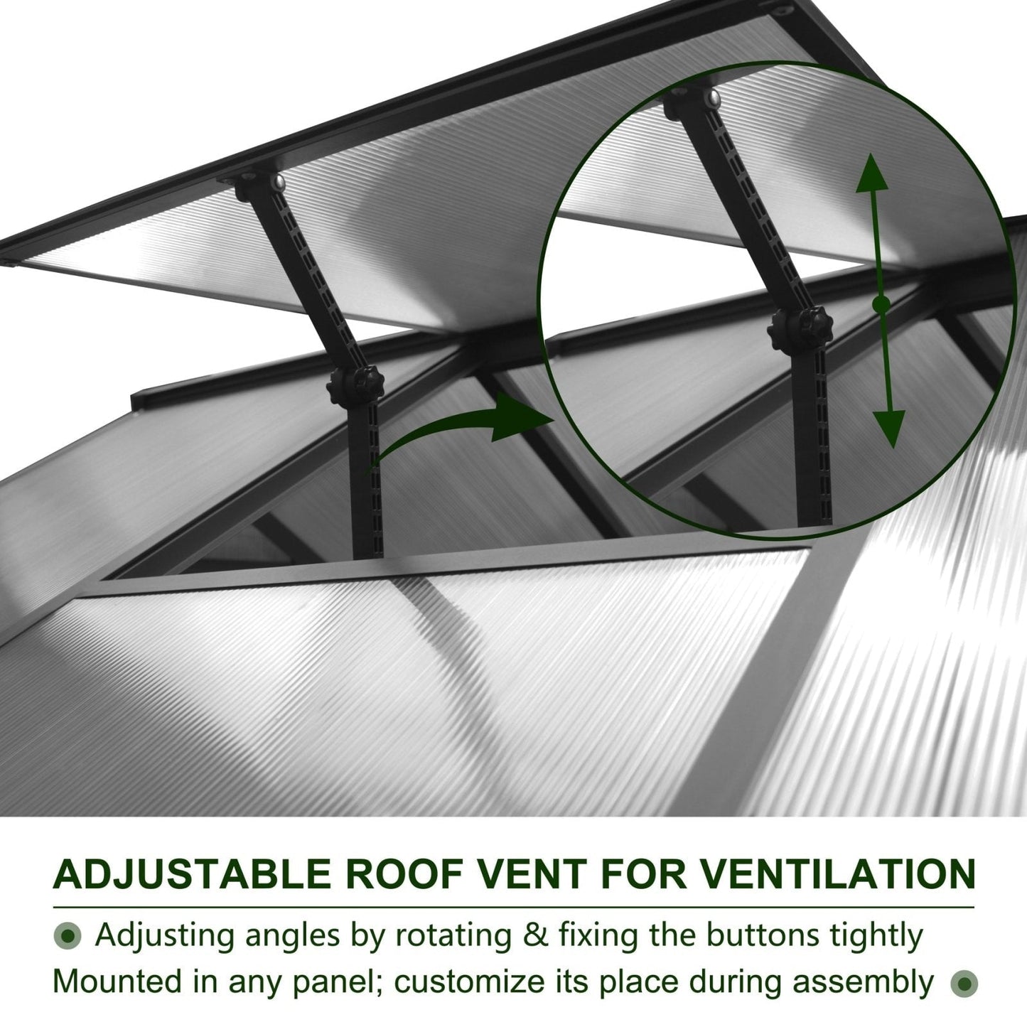 Serre de jardin en aluminium VEIKOUS avec ventilation de toit réglable et porte verrouillable, gris