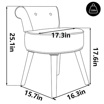 Tabouret de maquillage VEIKOUS avec dossier bas et pieds en bois - 17,3 x 15,7 x 25,1