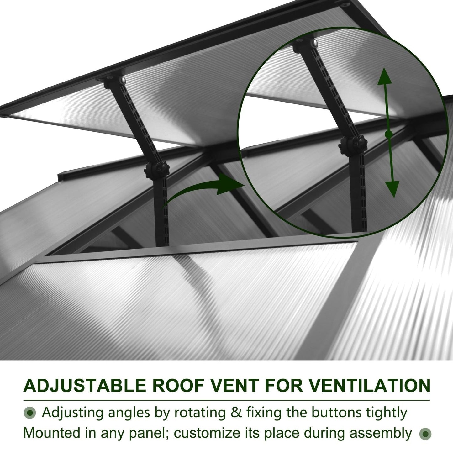 Serre de jardin en aluminium VEIKOUS avec ventilation de toit réglable et porte verrouillable, gris