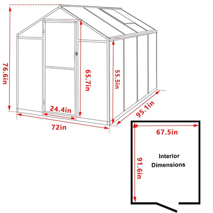 Serre de jardin en aluminium VEIKOUS avec ventilation de toit réglable et porte verrouillable, gris
