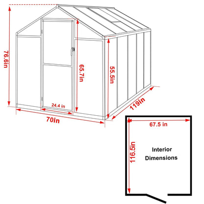 Serre de jardin en aluminium VEIKOUS avec ventilation de toit réglable et porte verrouillable, gris