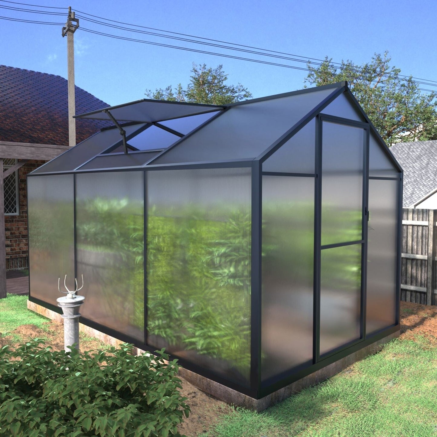 Serre de jardin en aluminium VEIKOUS avec ventilation de toit réglable et porte verrouillable, gris
