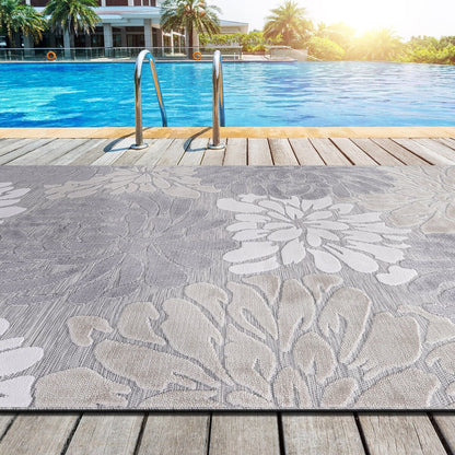 Tapis d'intérieur et d'extérieur à motif floral VILLADECOR, à poils courts et longs, pour terrasse