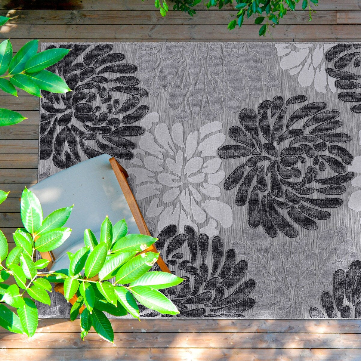 Tapis d'intérieur et d'extérieur à motif floral VILLADECOR, à poils courts et longs, pour terrasse