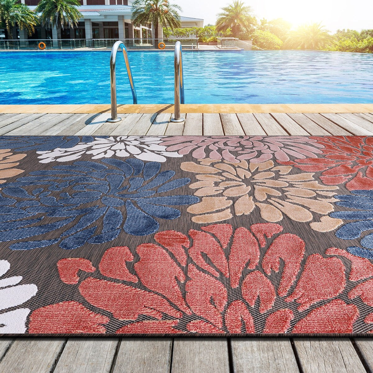 Tapis d'intérieur et d'extérieur à motif floral VILLADECOR, à poils courts et longs, pour terrasse