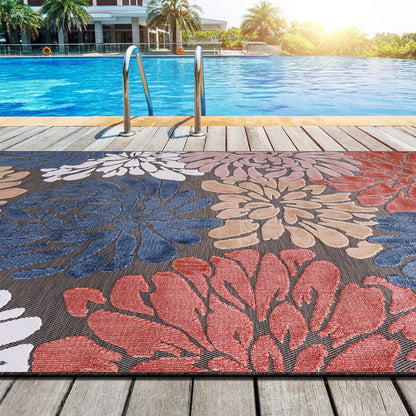 Tapis d'intérieur et d'extérieur à motif floral VILLADECOR, à poils courts et longs, pour terrasse
