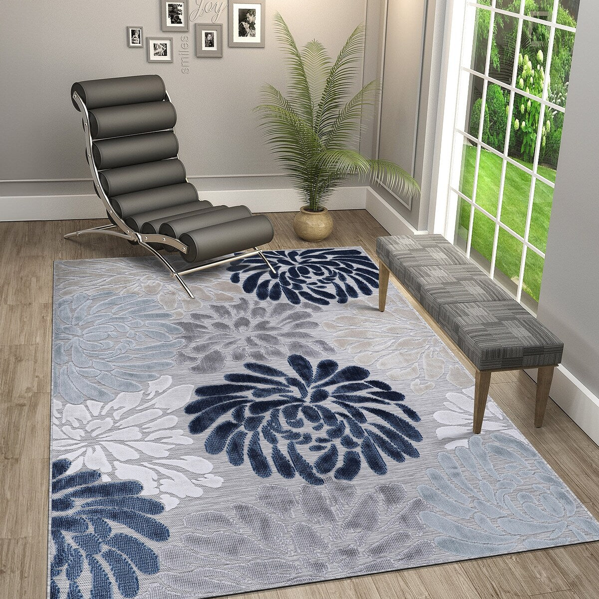 Tapis d'intérieur et d'extérieur à motif floral VILLADECOR, à poils courts et longs, pour terrasse