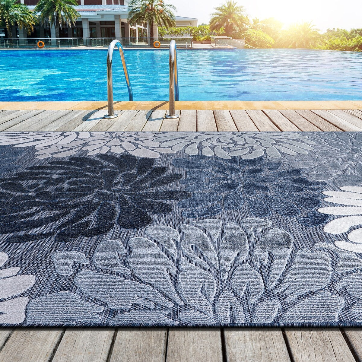 Tapis d'intérieur et d'extérieur à motif floral VILLADECOR, à poils courts et longs, pour terrasse