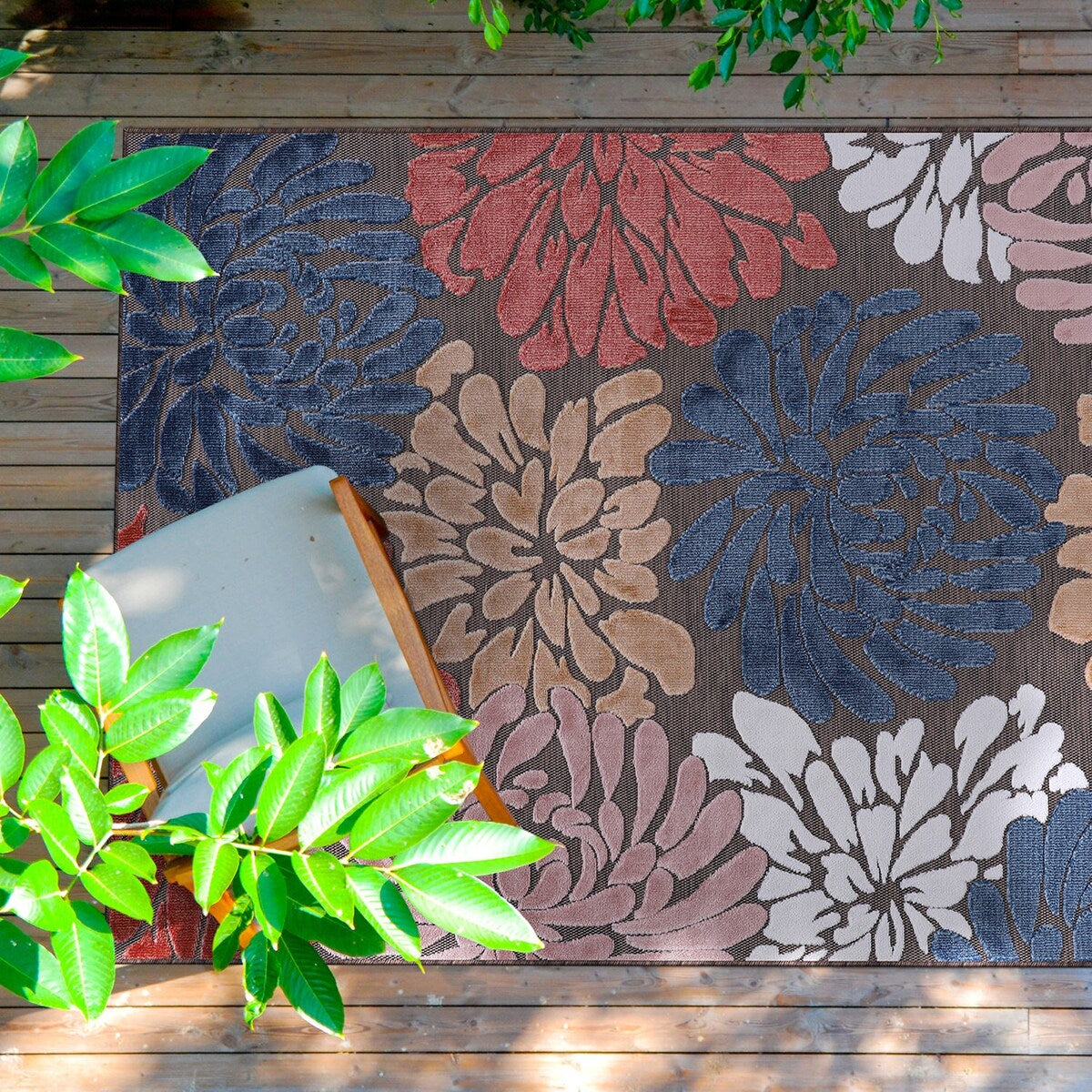 Tapis d'intérieur et d'extérieur à motif floral VILLADECOR, à poils courts et longs, pour terrasse