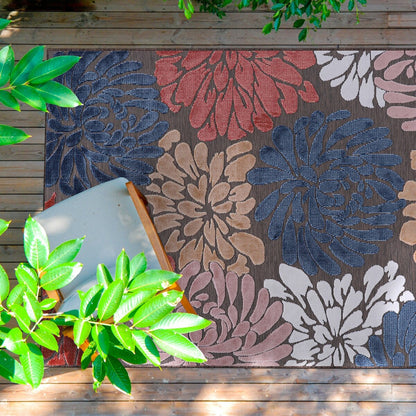Tapis d'intérieur et d'extérieur à motif floral VILLADECOR, à poils courts et longs, pour terrasse