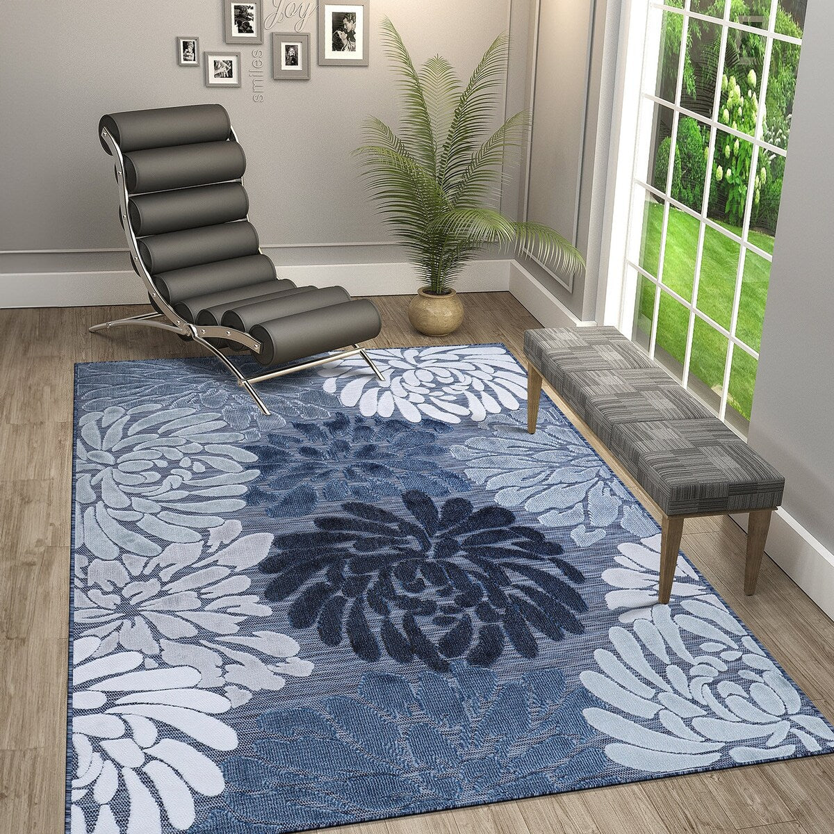 Tapis d'intérieur et d'extérieur à motif floral VILLADECOR, à poils courts et longs, pour terrasse