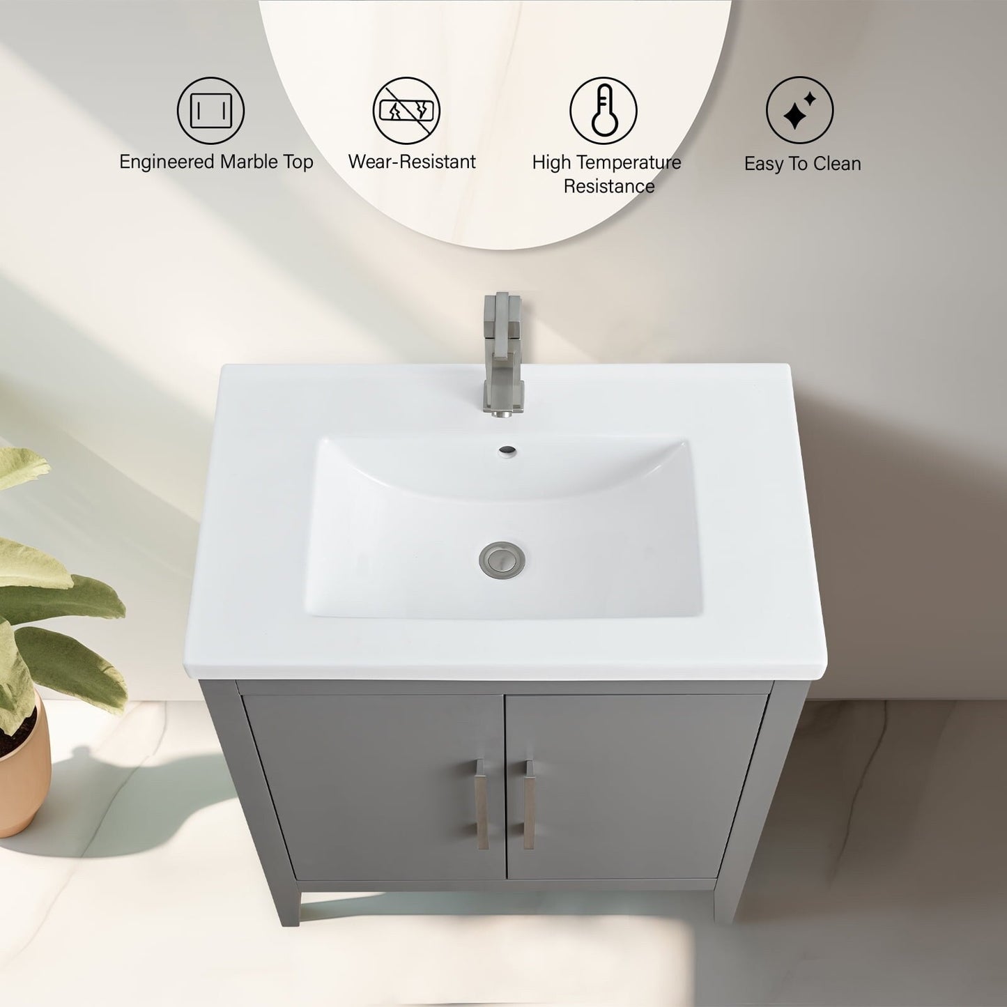 Meuble-lavabo simple Vanity Art 20, 24 ou 30 avec dessus en céramique
