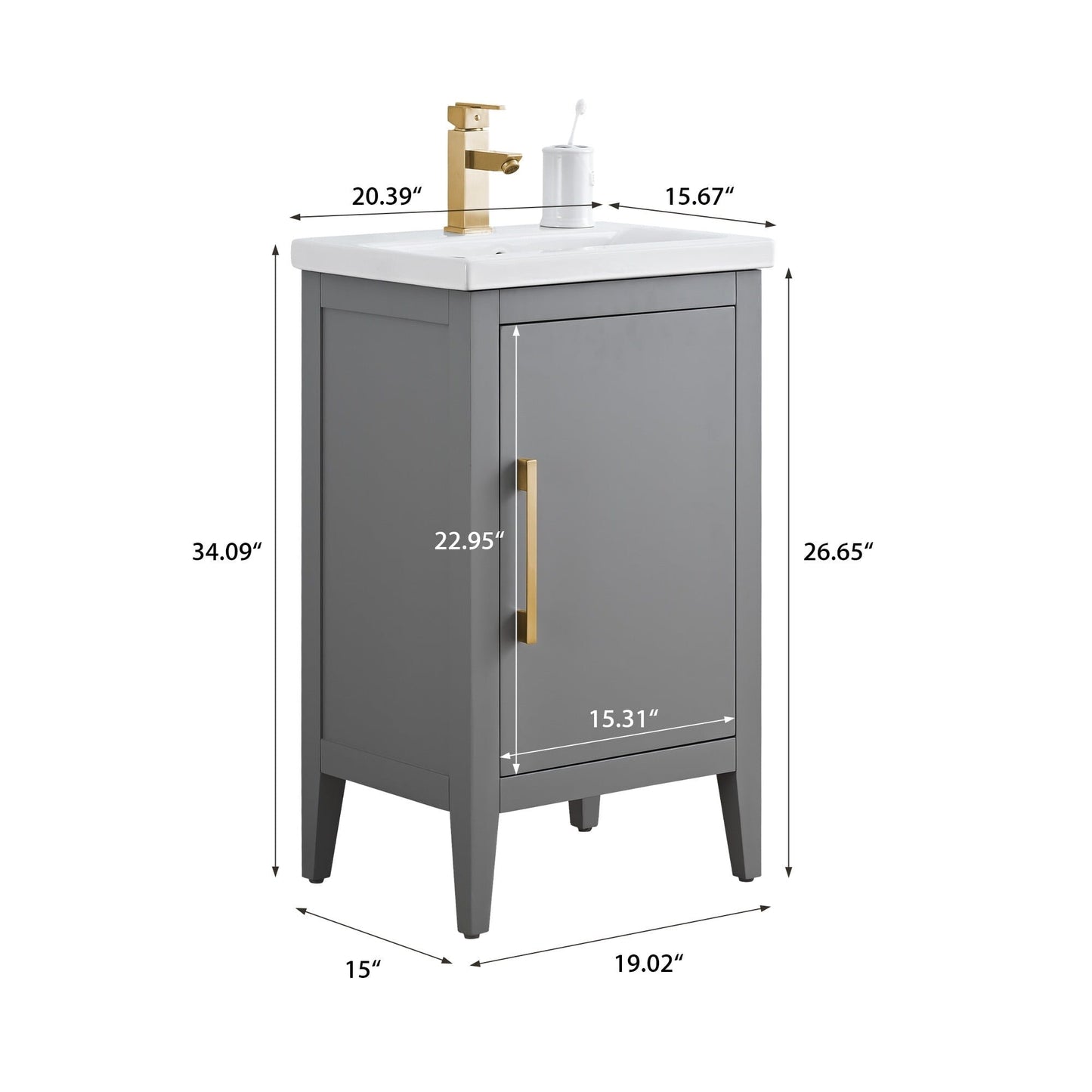 Meuble-lavabo simple Vanity Art 20, 24 ou 30 avec dessus en céramique