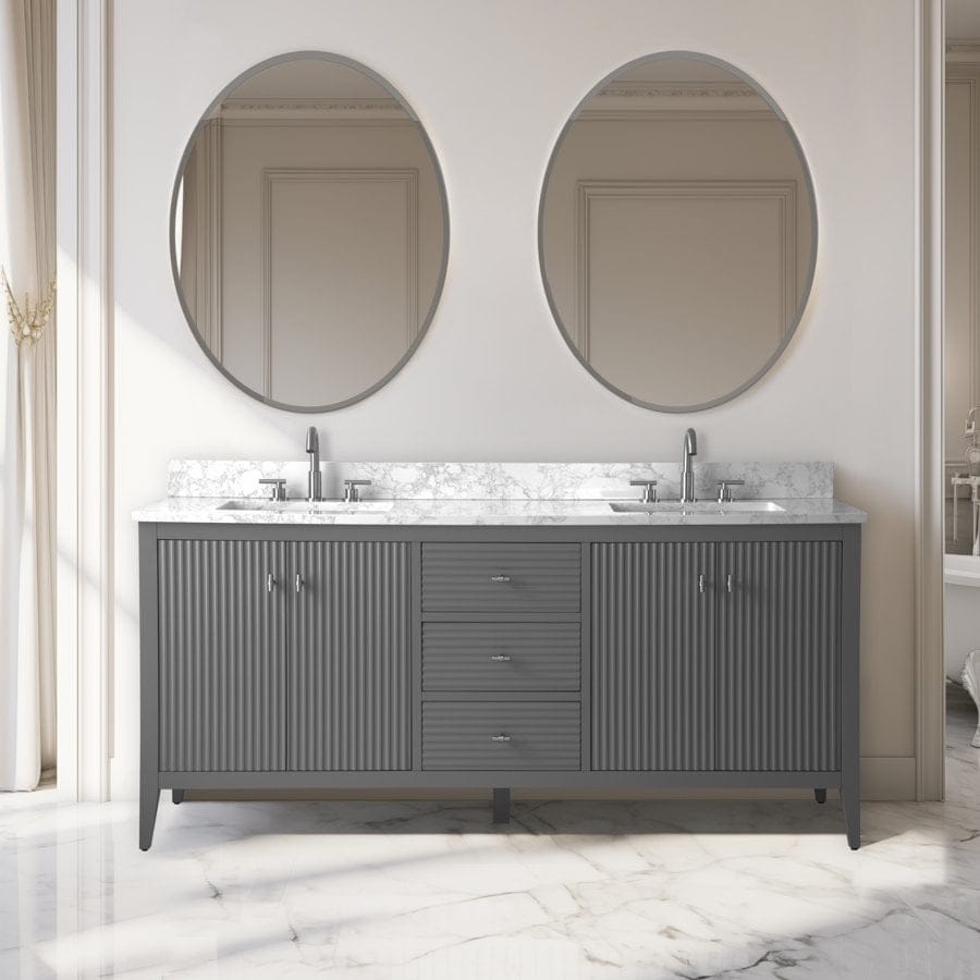 Meuble-lavabo double vasque Vanity Art 72 avec plateau en marbre reconstitué