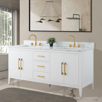 Meuble-lavabo double vasque Vanity Art 72 avec plateau en marbre reconstitué