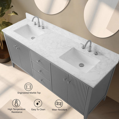 Meuble-lavabo double vasque Vanity Art 72 avec plateau en marbre reconstitué