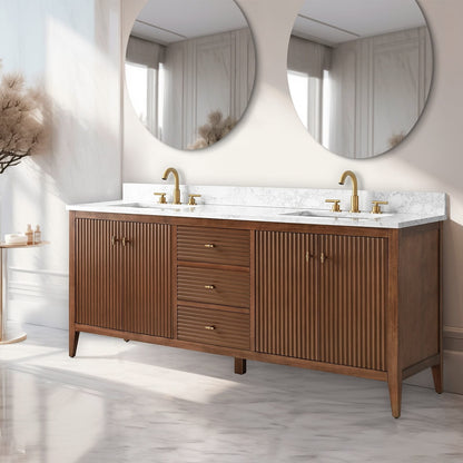 Meuble-lavabo double vasque Vanity Art 72 avec plateau en marbre reconstitué