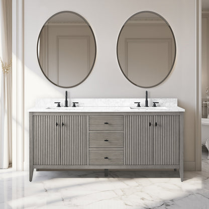 Meuble-lavabo double vasque Vanity Art 72 avec plateau en marbre reconstitué