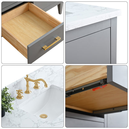 Meuble-lavabo double vasque Vanity Art 72 avec plateau en marbre reconstitué