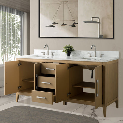 Meuble-lavabo double vasque Vanity Art 72 avec plateau en marbre reconstitué