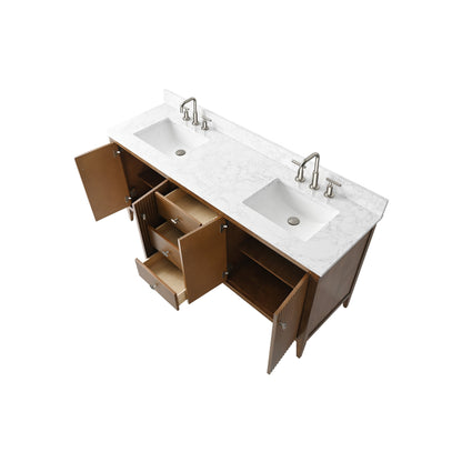 Meuble-lavabo double vasque Vanity Art 72 avec plateau en marbre reconstitué