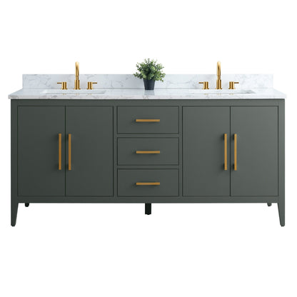 Meuble-lavabo double vasque Vanity Art 72 avec plateau en marbre reconstitué