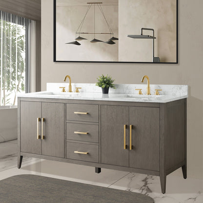 Meuble-lavabo double vasque Vanity Art 72 avec plateau en marbre reconstitué