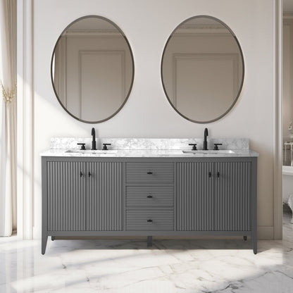 Meuble-lavabo double vasque Vanity Art 72 avec plateau en marbre reconstitué