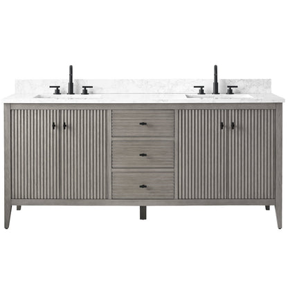 Meuble-lavabo double vasque Vanity Art 72 avec plateau en marbre reconstitué