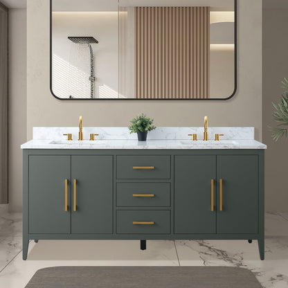 Meuble-lavabo double vasque Vanity Art 72 avec plateau en marbre reconstitué